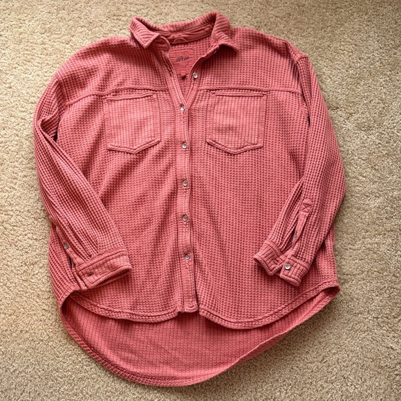 aerie Tops - Aerie Lumberjane Waffle-knit Button-down, size medium, pink/rust